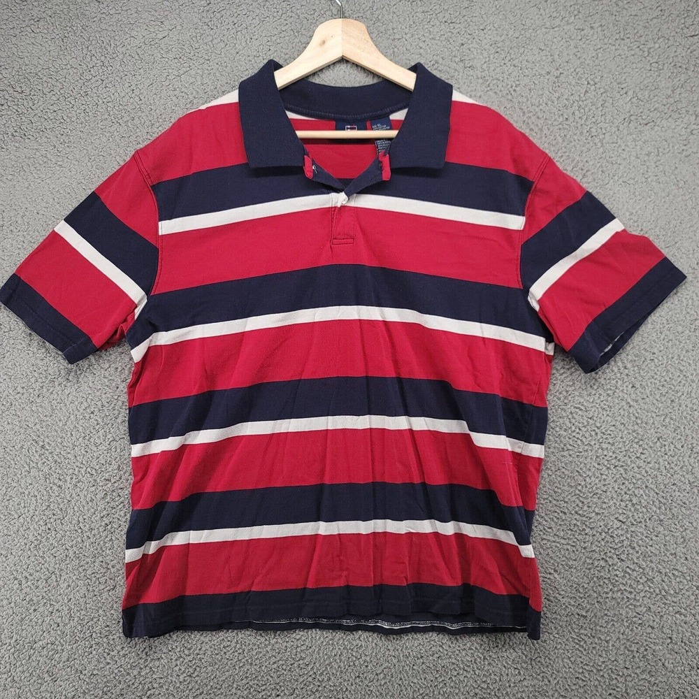 Vintage Bugle Boy shirt men's XL red blue white striped collared polo